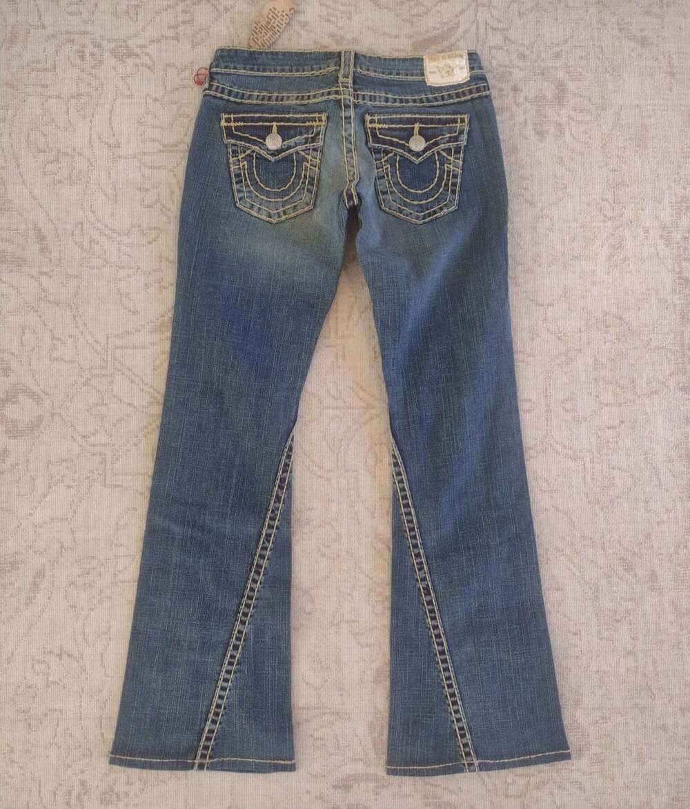 True Religion JOEY SUPER T Jeans sz 28 Thick Stitch Flare Boho Women's NEW